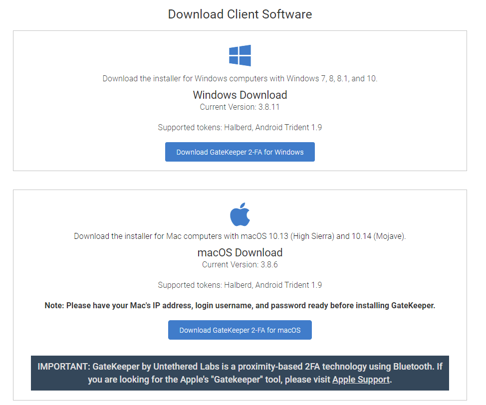 GateKeeper Proximity software for individual users - passwordless MFA login.