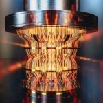 A futuristic glowing quantum computer unit, 3d render