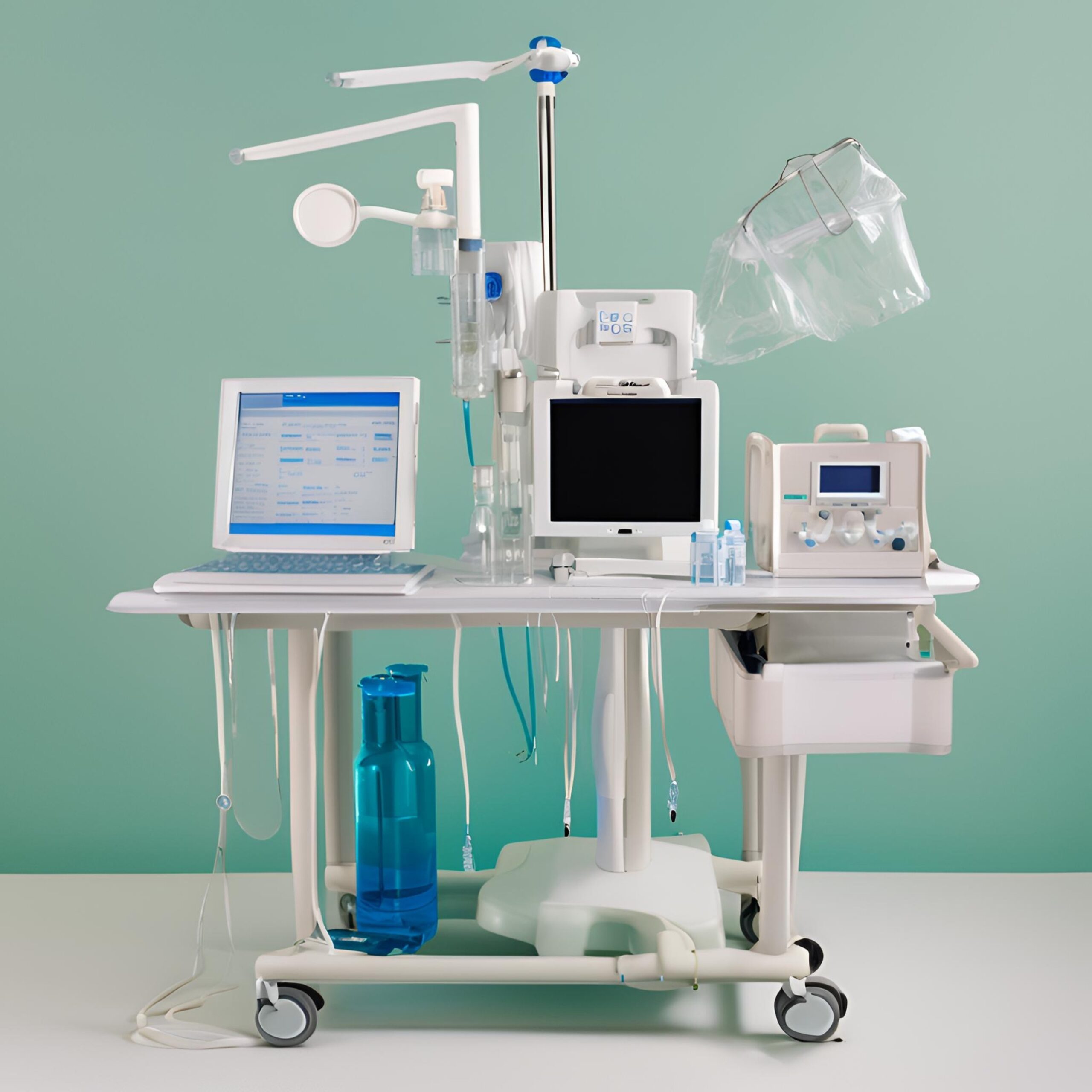 A,Medical,Workstation,With,Various,Equipment,Including,A,Laptop,,Monitors, A,Medical,Workstation,With,Various,Equipment,Including,A,Laptop,,Monitors,